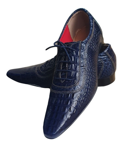 Sapato Masculino Italian- Couro Azul Croco Blue Lago Ref:924