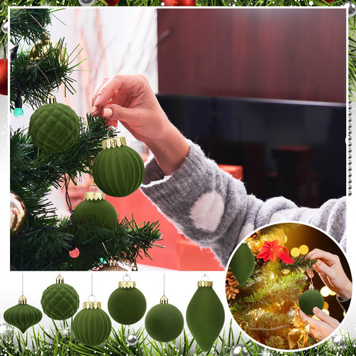 Syhood 18 Pcs Velvet Verde Bolas De Navidad De Navidad