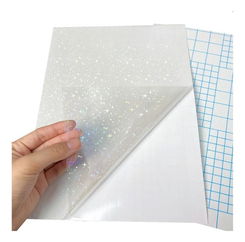 Papel Adesivo Holográfico Vinil Gliter Estrelas A4 50fls