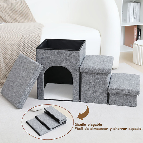 Escaleras para Perros Gatos De 3 Peldaños Escalera Plegable Para Mascotas con Cajas de Almacenamiento, Escalera Desmontable con Condominio Felpa Adecuado para Mascotas con Movilidad Reducida o Pequeña