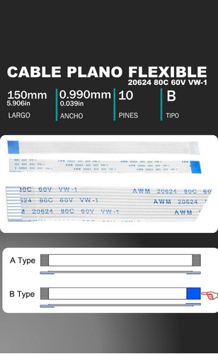 Cable Flex 10 Pines | 15 Cm | 1mm | Tipo B |20624 80c 60v