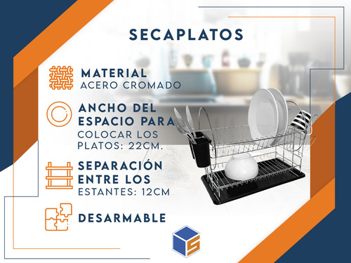 Imagen 3 de 11 de Secaplatos Escurridor Para Platos Con Cubiertero Cromado