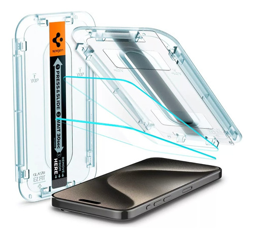 Templado Spigen Pack X2 iPhone 15 Pro Max Ez Fit 
