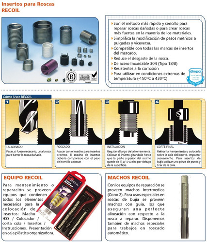 Insertos Para Roscas 14x1.25 10mm Arcoil M14 10 Un. Bujia