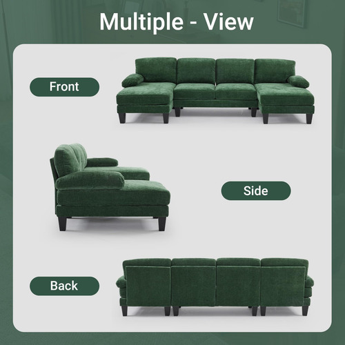 Sofá Modular 110 Pulgadas Forma U Diván Doble Verde Bosque