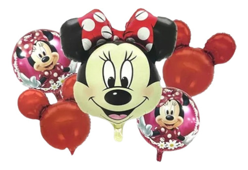 Bouquet 5 Globos Minnie Rojo 3d 65cm+4metalizados 45cm