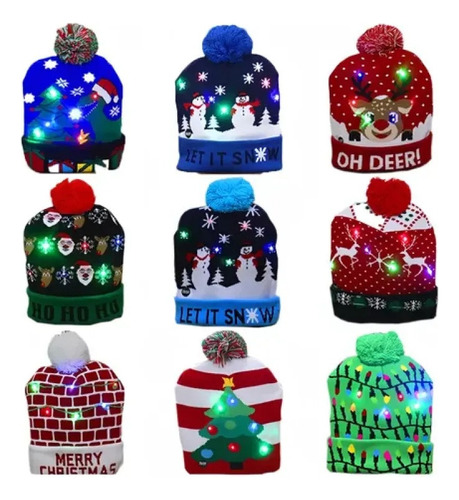 Lote 10 Gorro De Navidad Con Luz Led Regalo Navideño Mayoreo