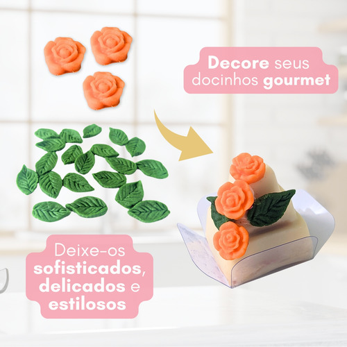 Aplique De Açúcar Confeito P/ Doce Mini Rosa Sem Folha 40pçs