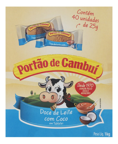 Doce de Leite em Tablete com Coco Portão de Cambuí Caixa 1kg 40 Unidades