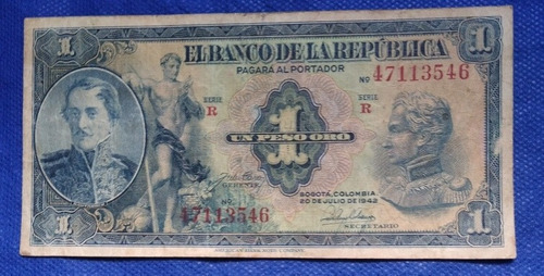 Billete De 1 Peso Año 1942 ( Escaso), Estado 6, # 3546