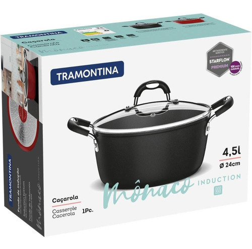 Caçarola Tramontina Indução Antiaderente Mônaco 24cm Preta Cor Preto