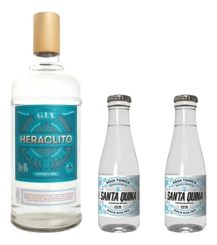Gin Heraclito London Dry 750ml + 2 Agua Tonica Santa Quina