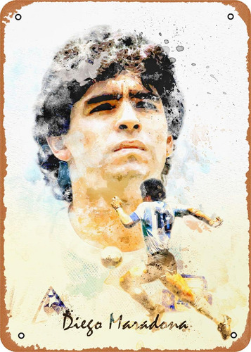 Ysirseu Maradona Cartel De Chapa De Metal Con Acuarela, 8 X