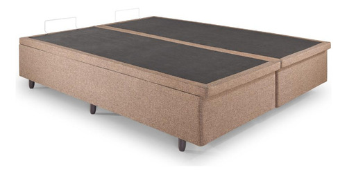Base Box Baú Casal Bipartido 138x188x42cm Linho Marrom