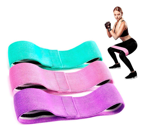 Kit 3 Faixas Elástica Hip Resistente Band Ginastica Fitness