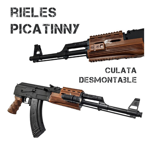 Imagen 3 de 10 de Rifle Airsoft Ak47 Cyma Replica Resorte Laser Linterna 48r