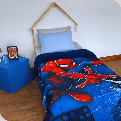 Edredom Solteiro Com Sherpa Estampado Spider Man 1,50mx2,20m