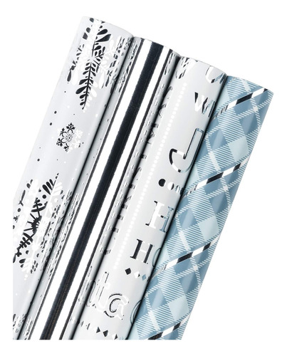 Wrapaholic Rollo De Papel Navideño - Cuadrícula Azul Y Copo