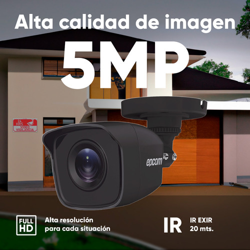 Epcom Kit De 4 Camaras De Seguridad Metalicas De Color Negro 5mp Protección Ip66 Para Uso Exterior + Dvr 4ch Turbohd Con Detección De Movimiento Y Salida De Alarma +1tb Hdd Modelo Ev8004b50-plus+1tb