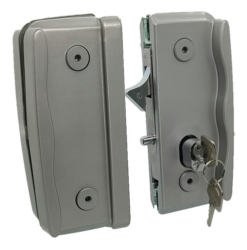 Fechadura E Contra 1510 1511 Para Porta Correr Vidro Cor Cinza