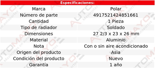 Un Radiador Agua Soldado Polar Edge Std V6 2.7l 2015-2020