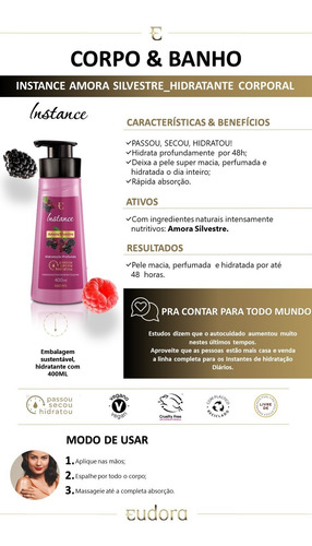 Imagem 3 de 4 de Kit Corporal Amora Silvestre Spray +hidratante +creme Mãos