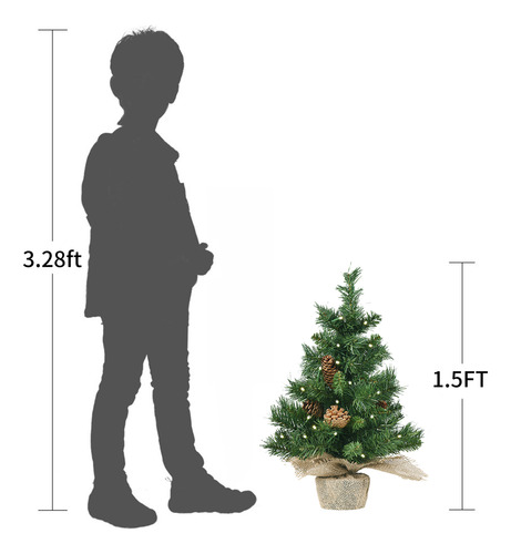 Árbol De Mesa De 1.5 Pies Con Batería Led Y Piñas