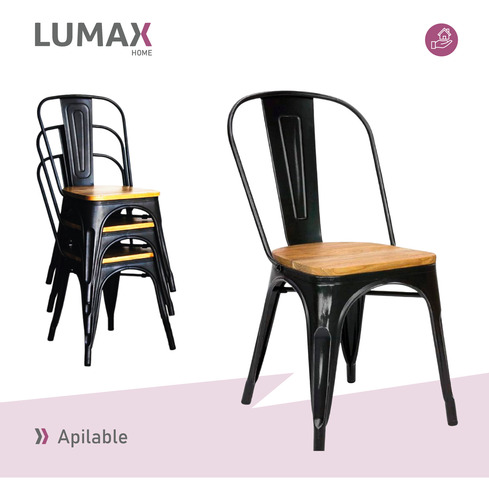 Silla Tolix Negra Con Madera Hogar Pub Muebles Metinca