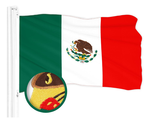 G128 México Bandera Mexicana | 3x5 Pies | Poliéster 210d Bor