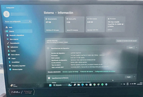 Laptop Asus Tuf Gaming F15 (Usado)