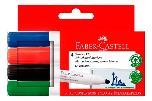 Marcador Para Pizarra × 4 Faber Castell Winner 123 
