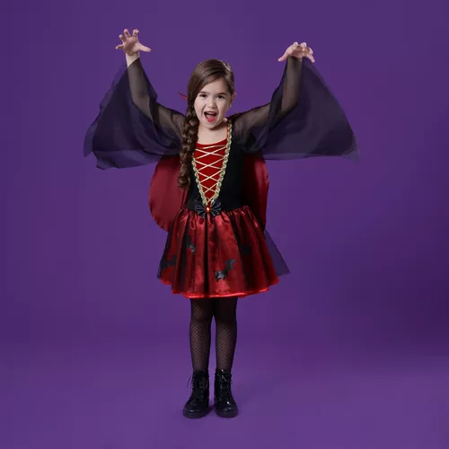 Fantasia Infantil Vampira Luxo Vestido Longo Halloween