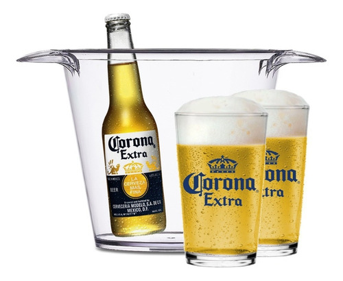 15 Copos De Cerveja Corona 350ml + Balde De Gelo 5 Litros