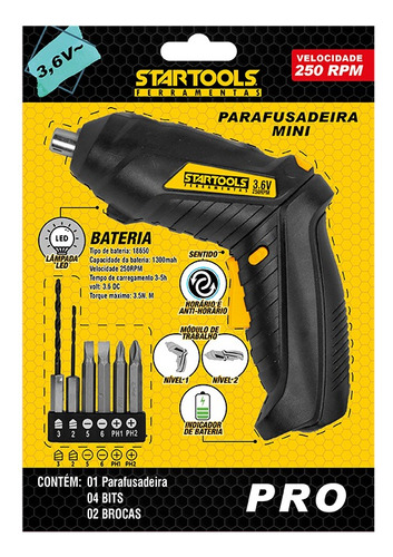 Mini Parafusadeira Recarregavel 3,6v Bivol Com Led Startools