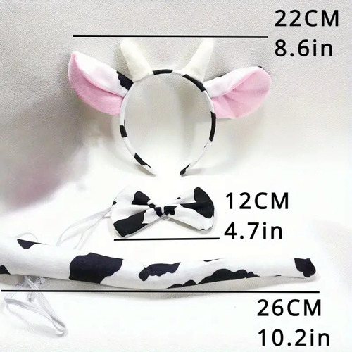 Set Diadema Orejtas Cuernitos De Vaca Cola Y Lazo Vaquita