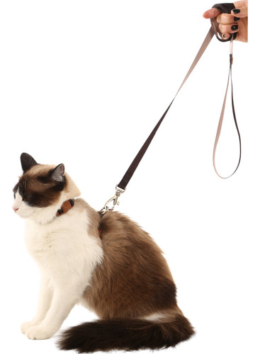 Peitoral Coleira H Para Gato Com Guia Ajustável Basic Toh Cor Preto Estampado