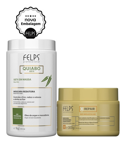 Felps Okra Xbtx Massa 1kg + Mascára Xrepair 300g + Brinde 