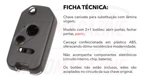 Chave Canivete Honda Civic Fit Crv 2008 2009 2010 2011 2012