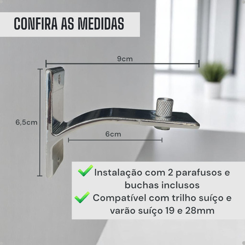 Kit 3 Suporte Inove Parede Trilho Suíço Varão Wave Alumínio