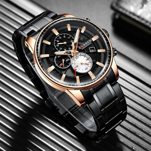 Reloj Curren para hombre, lujoso, impermeable, con cronógrafo, 8 correas, color negro