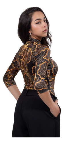 Blusa, Body, Animal Print, Serpiente Marron