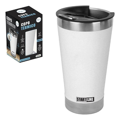 Copo Térmico Inox 520 Ml Branco Com Tampa Abridor Start Line Liso