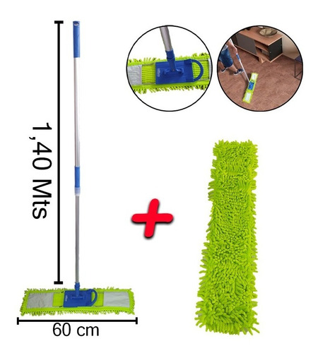 Vassoura Esfregão Microfibra 60 Cm Tira  Pó Com Refil Extra