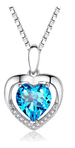 Collar Corazón Azul Plata 925 Mujer Joyas Elegante Amor