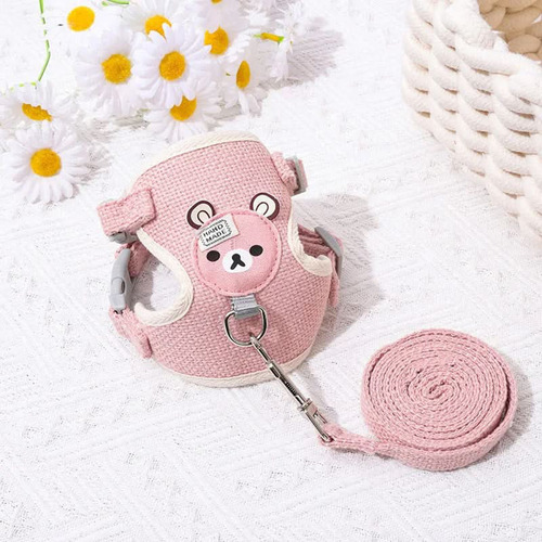 Pechera Con Correa Para Mascota De Raza Med-peq Diseño Oso Rosa Pálido L Textura