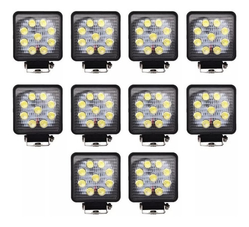 10 Faro Cuadrado Proyector Auxiliar Cree Led 27w Agro Flood