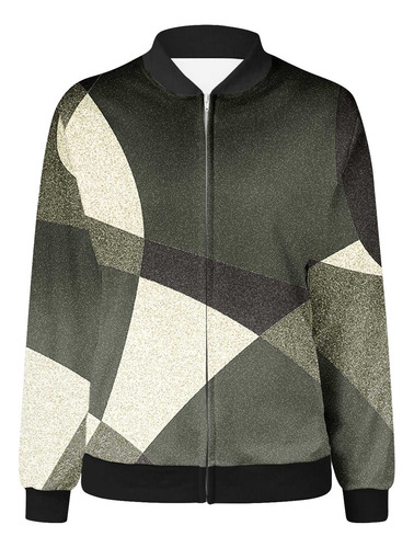 Casaco Feminino R, Cardigã Estampado, Jaqueta Com Zíper, Lon