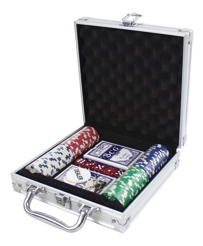 Set Poker 100 Piezas Maleta Metálica Juego De Azar Dados