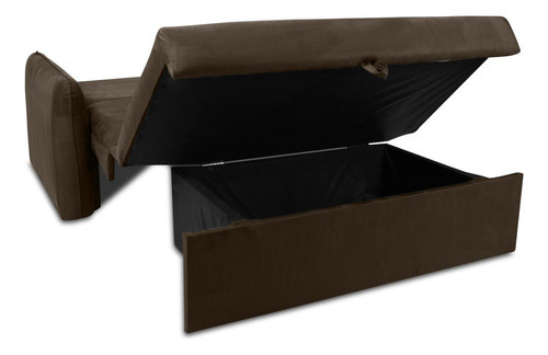 Sofá Cama Para Sala De Estar Zaia Com Baú Veludo Matrix Cor Marrom