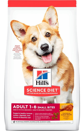 Alimento Hill's Science Diet Small Bites para perro adulto de raza pequeña sabor pollo y cebada en bolsa de 6.8 Kg